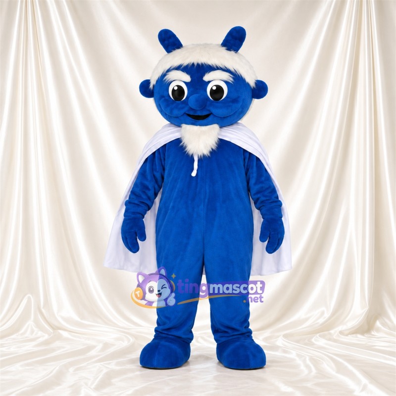 Blue Fantasy Creature Mascot Costume - White Cape and White Beard Blue Fantasy Creature Mascot Costume - White Cape and White Beard