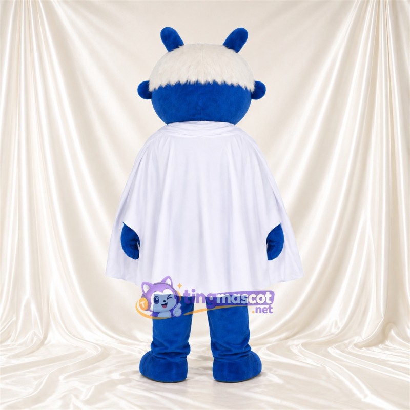 Blue Fantasy Creature Mascot Costume - White Cape and White Beard Blue Fantasy Creature Mascot Costume - White Cape and White Beard