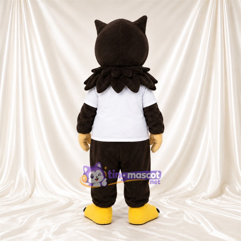 Black Owl Mascot Costume - White T-Shirt and Beige Bow Tie Black Owl Mascot Costume - White T-Shirt and Beige Bow Tie