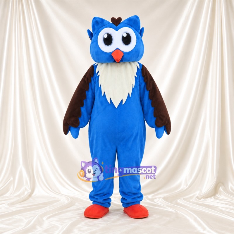 Costume de mascotte Hibou – bleu – Ailes (marron); Chaussures (rouge)
