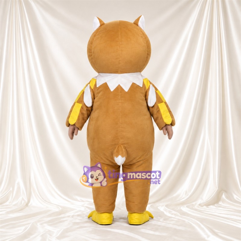 Costume de mascotte Hibou – brun clair – Ventre (blanc, à motifs); Plumes des ailes (jaune) Costume de mascotte Hibou – brun clair – Ventre (blanc, à motifs); Plumes des ailes (jaune)
