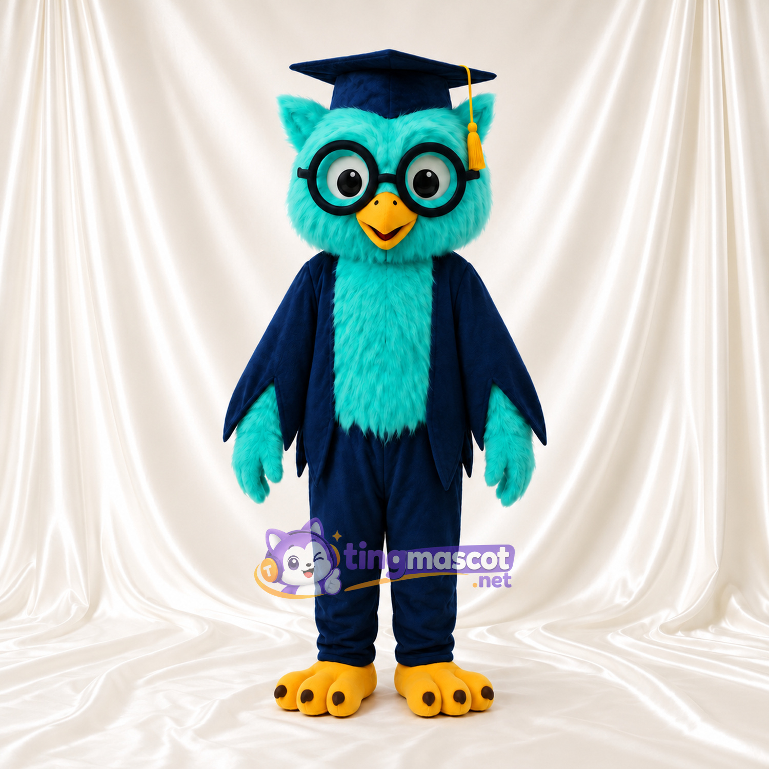 Costume de mascotte Hibou – turquoise – Casquette (bleu marine); Costume (bleu marine) Costume de mascotte Hibou – turquoise – Casquette (bleu marine); Costume (bleu marine)