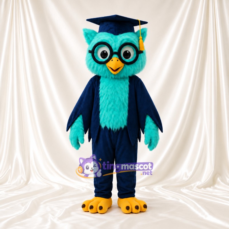 Costume de mascotte Hibou – turquoise – Casquette (bleu marine); Costume (bleu marine)