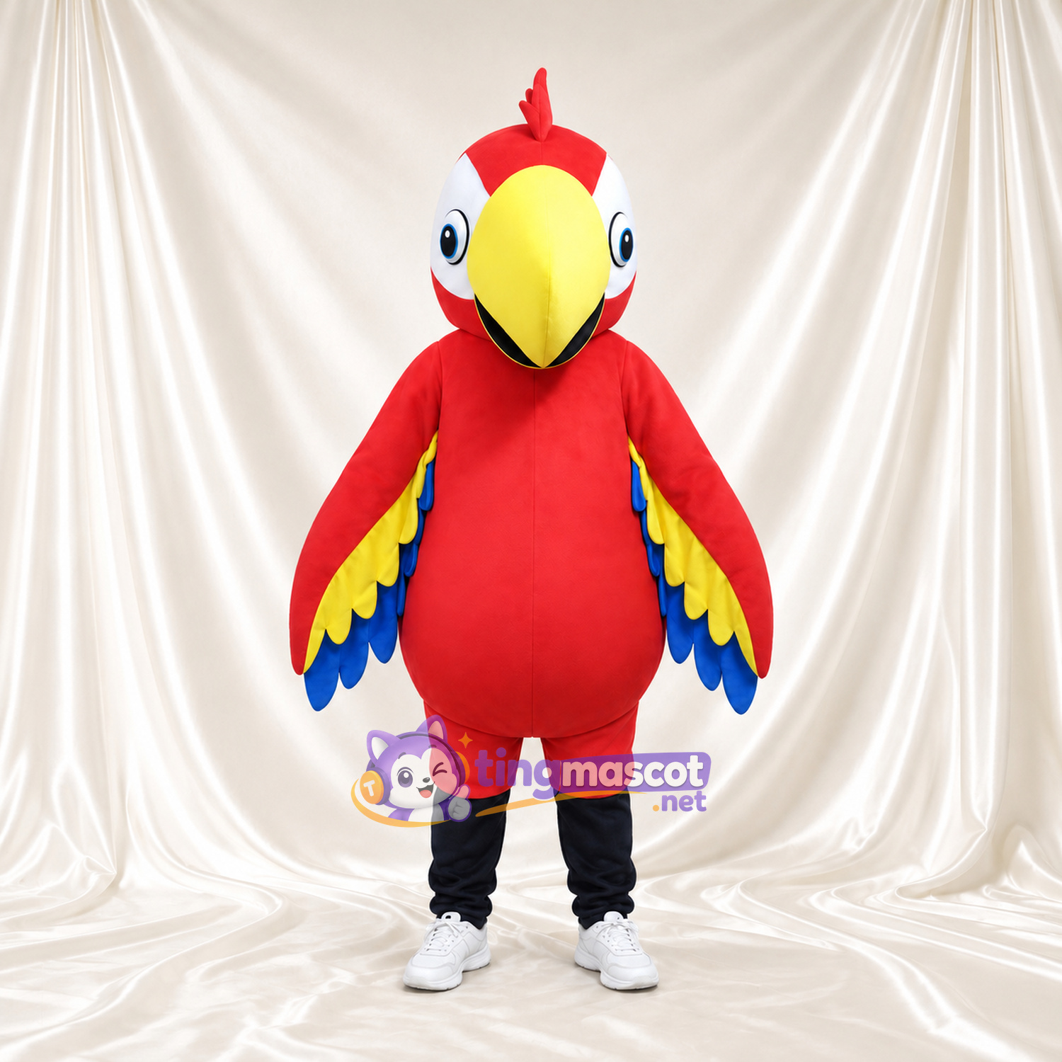 Costume de mascotte Perroquet – rouge – Bec (grand, jaune); Baskets (blanc) Costume de mascotte Perroquet – rouge – Bec (grand, jaune); Baskets (blanc)