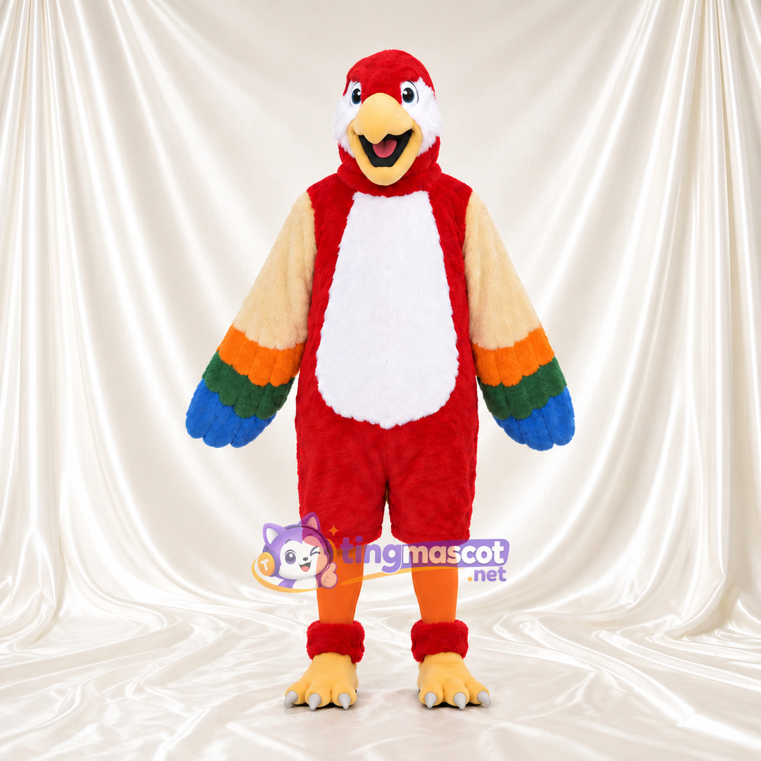 Costume de mascotte Perroquet – rouge – Ailes (crème); Jambes (orange) Costume de mascotte Perroquet – rouge – Ailes (crème); Jambes (orange)