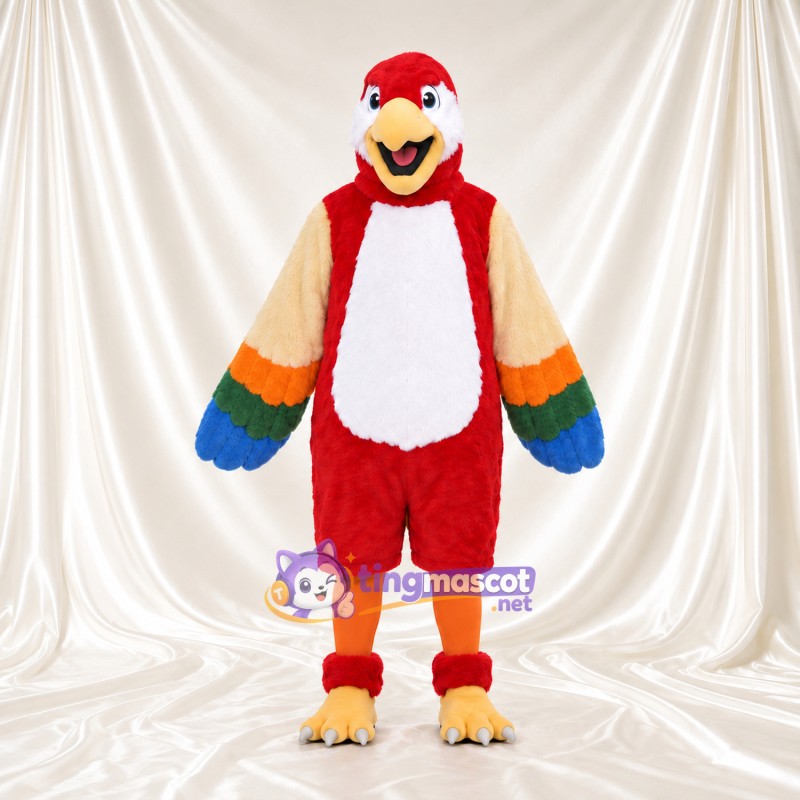 Costume de mascotte Perroquet – rouge – Ailes (crème); Jambes (orange) Costume de mascotte Perroquet – rouge – Ailes (crème); Jambes (orange)