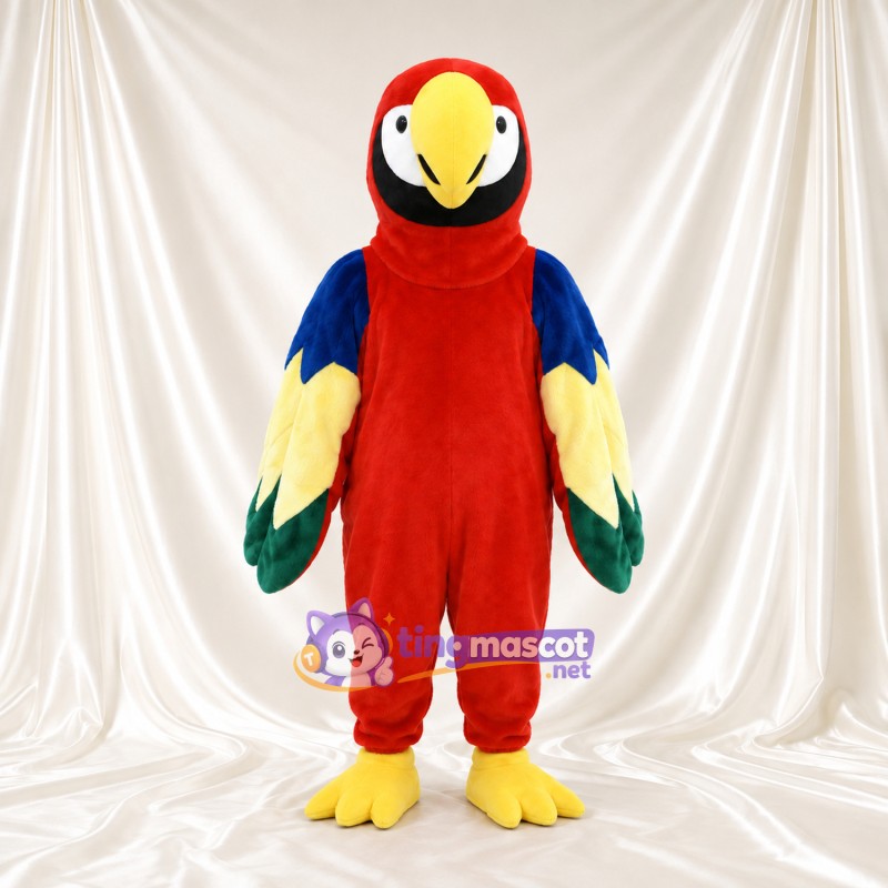 Costume de mascotte Perroquet – rouge – Bavette au cou (noir); Ailes (multicolore) Costume de mascotte Perroquet – rouge – Bavette au cou (noir); Ailes (multicolore)