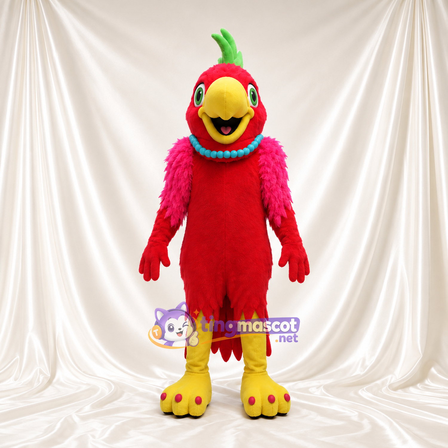 Costume de mascotte Perroquet – rouge – Ailes (rose); Collier (bleu) Costume de mascotte Perroquet – rouge – Ailes (rose); Collier (bleu)