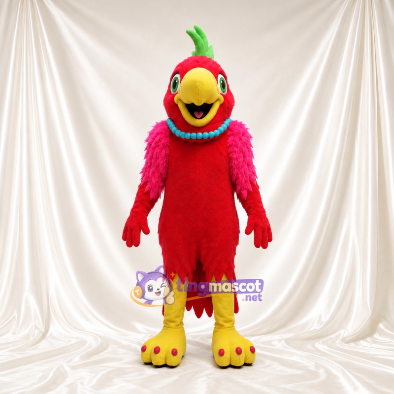 Costume de mascotte Perroquet – rouge – Ailes (rose); Collier (bleu) Costume de mascotte Perroquet – rouge – Ailes (rose); Collier (bleu)