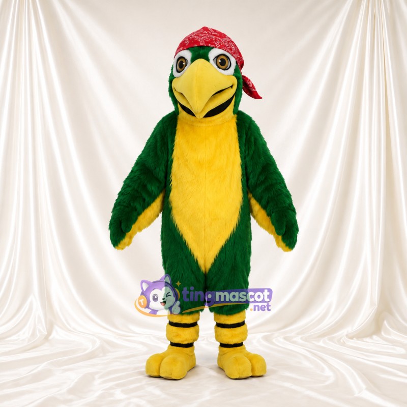Costume de mascotte Perroquet – vert – Bandana (rouge); Ventre (jaune) Costume de mascotte Perroquet – vert – Bandana (rouge); Ventre (jaune)