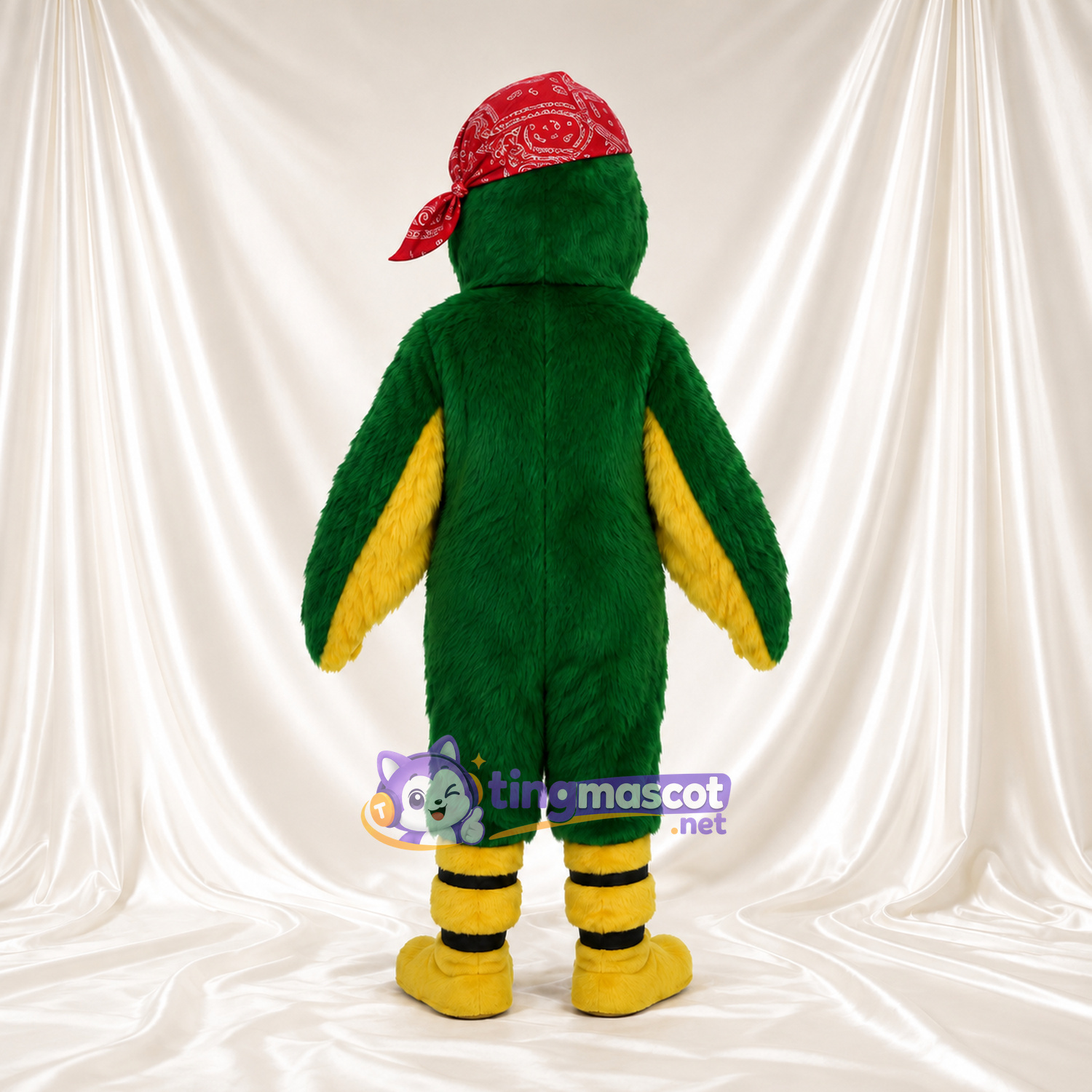 Costume de mascotte Perroquet – vert – Bandana (rouge); Ventre (jaune) Costume de mascotte Perroquet – vert – Bandana (rouge); Ventre (jaune)