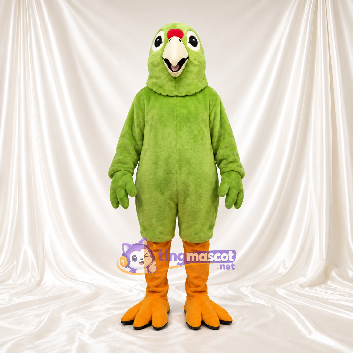 Costume de mascotte Perroquet – vert – Bec (crème); Jambes (orange) Costume de mascotte Perroquet – vert – Bec (crème); Jambes (orange)