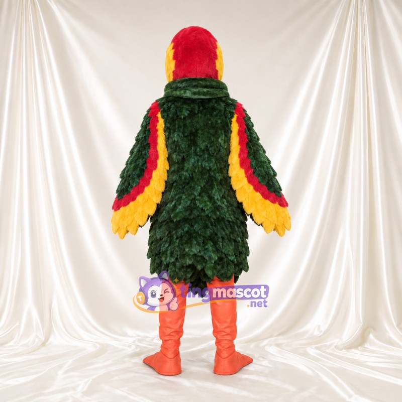 Green and Red Parrot Mascot Costume - Layered Feathers and Orange Legs Green and Red Parrot Mascot Costume - Layered Feathers and Orange Legs