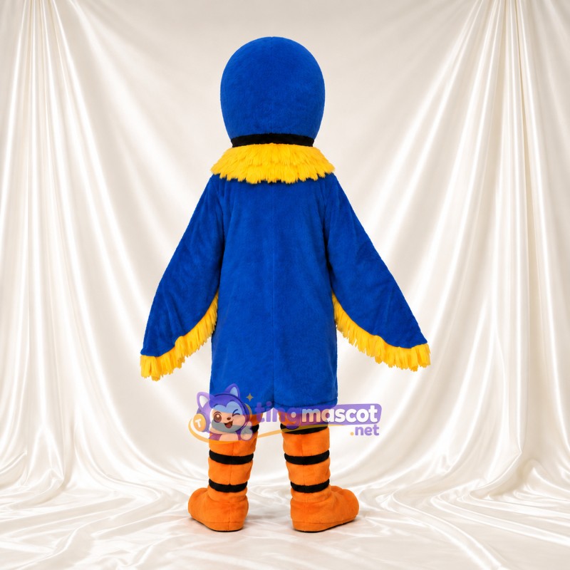 Blue Parrot Mascot Costume - Yellow Chest and Striped Orange Legs Blue Parrot Mascot Costume - Yellow Chest and Striped Orange Legs