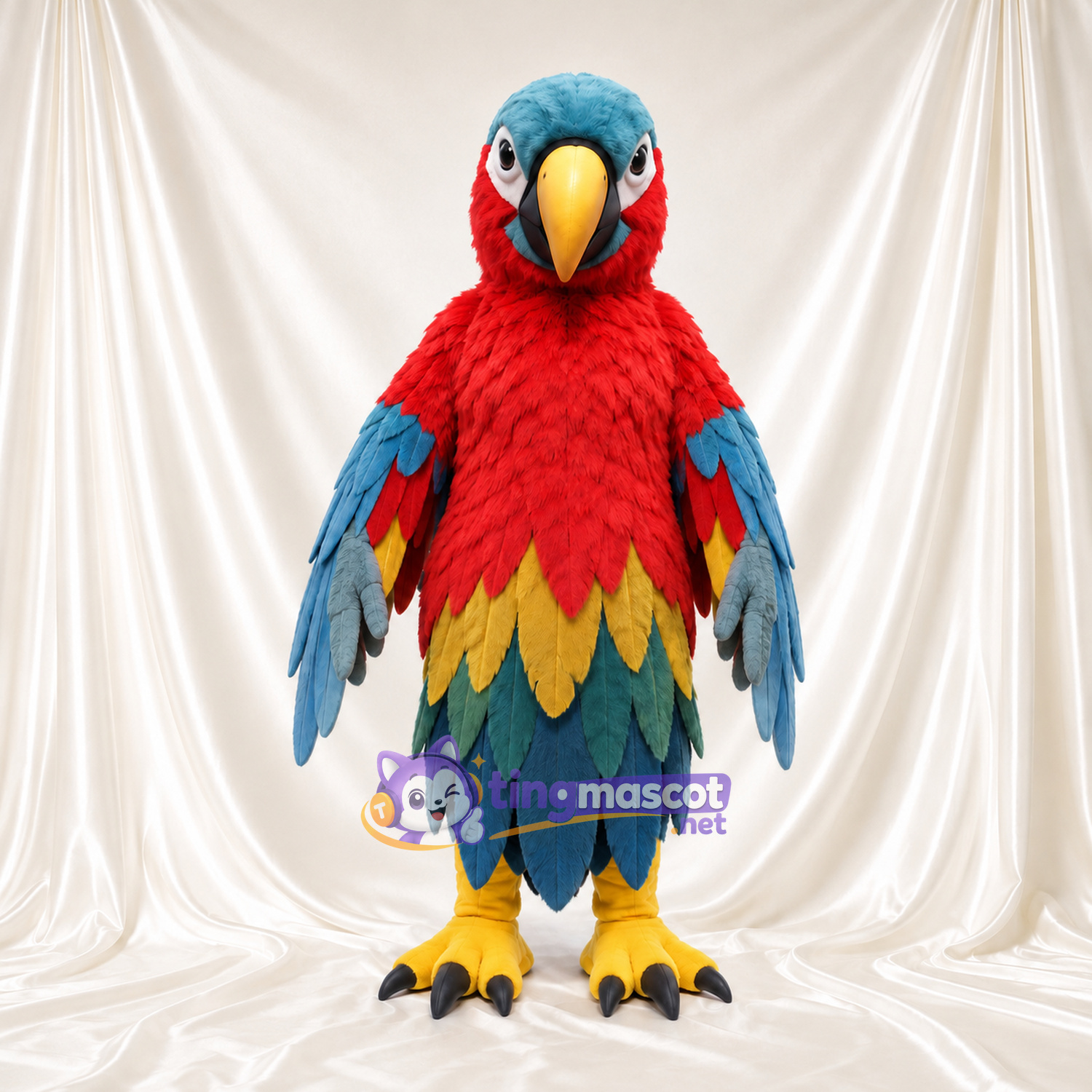 Costume de mascotte Perroquet – rouge / bleu – Corps en plumes (à plusieurs couches, arc-en-ciel) Costume de mascotte Perroquet – rouge / bleu – Corps en plumes (à plusieurs couches, arc-en-ciel)