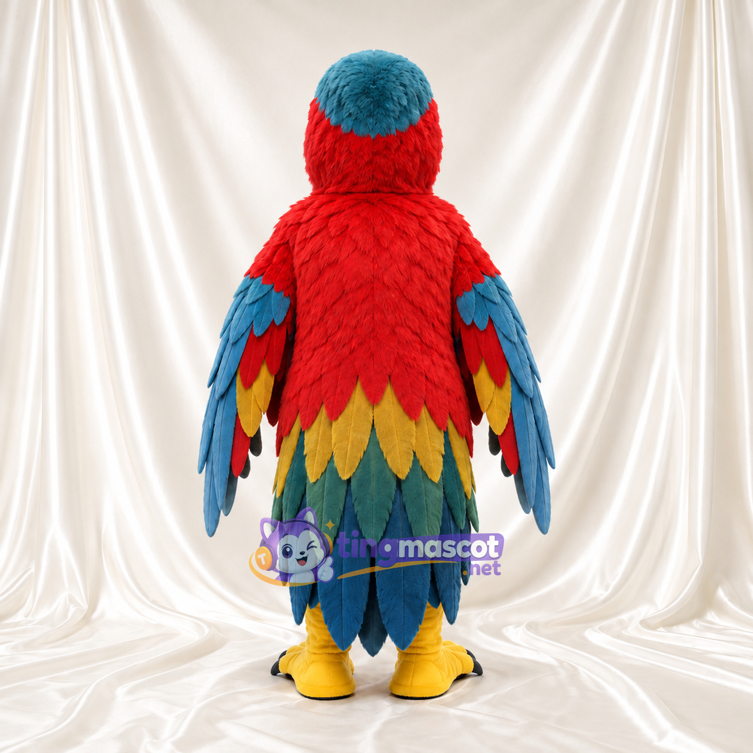 Costume de mascotte Perroquet – rouge / bleu – Corps en plumes (à plusieurs couches, arc-en-ciel) Costume de mascotte Perroquet – rouge / bleu – Corps en plumes (à plusieurs couches, arc-en-ciel)
