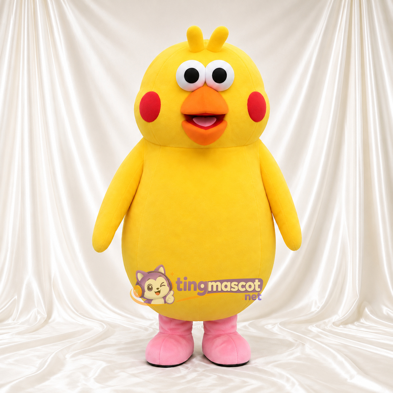 Costume de mascotte Poussin – jaune – Joues (rouge); Pieds (rose)