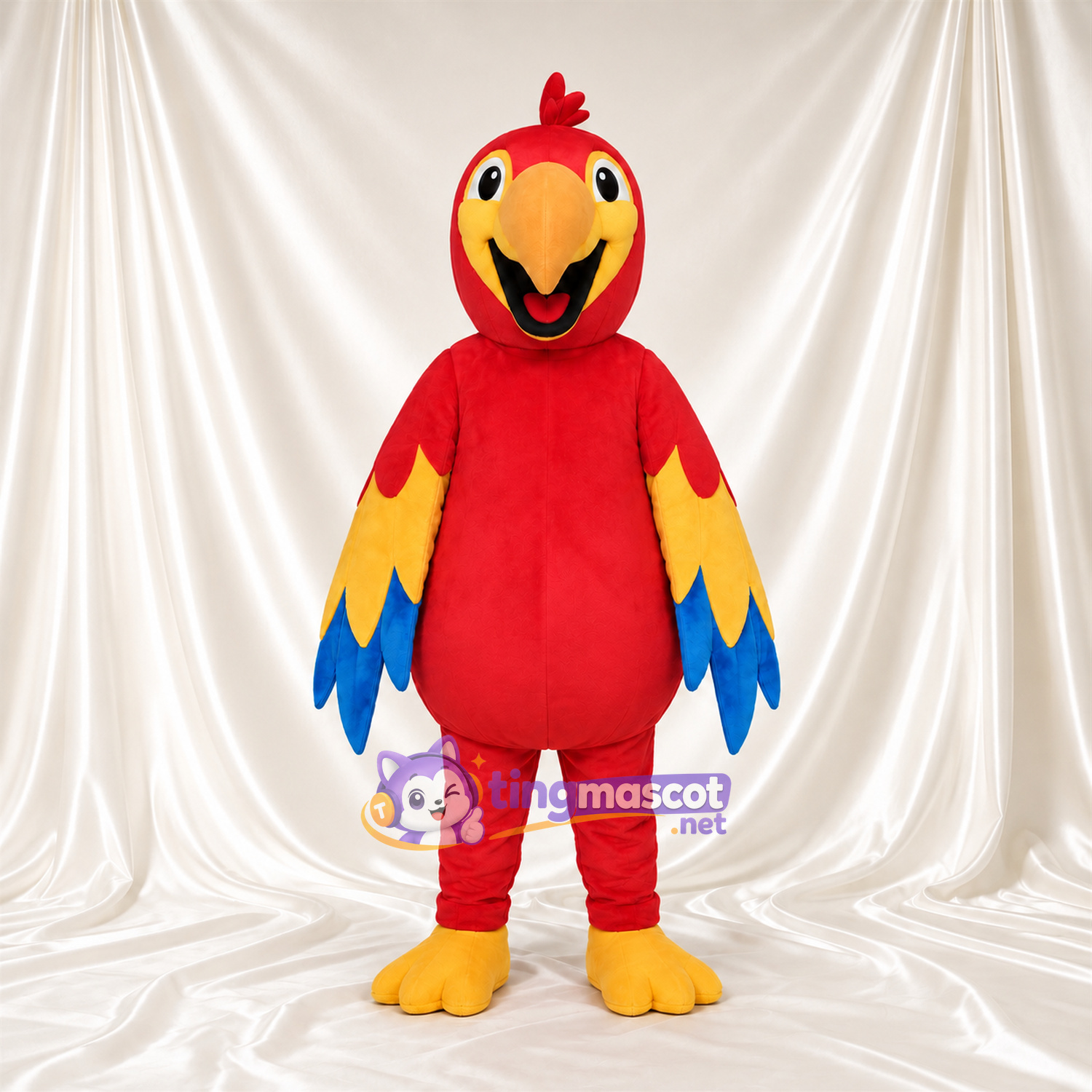 Costume de mascotte Perroquet – rouge – Ailes (jaune, bleu); Ventre Costume de mascotte Perroquet – rouge – Ailes (jaune, bleu); Ventre