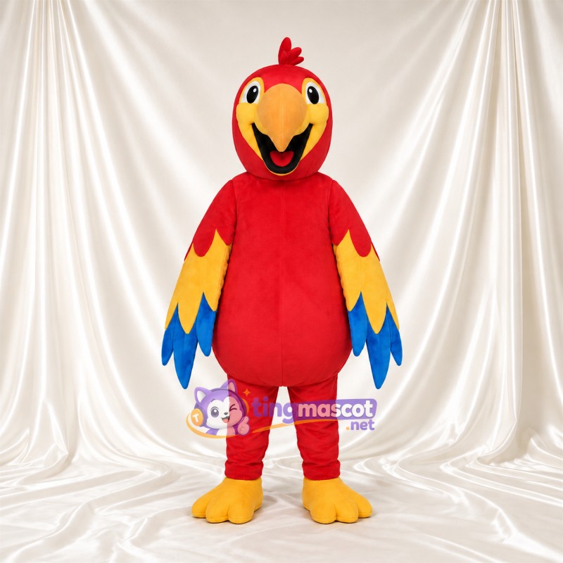 Costume de mascotte Perroquet – rouge – Ailes (jaune, bleu); Ventre Costume de mascotte Perroquet – rouge – Ailes (jaune, bleu); Ventre