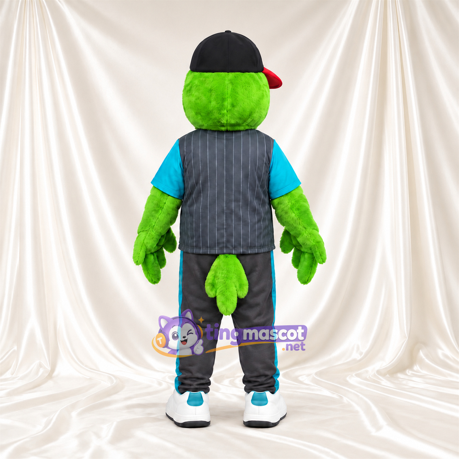Costume de mascotte Perroquet – vert – Casquette (noir); Gilet (gris) Costume de mascotte Perroquet – vert – Casquette (noir); Gilet (gris)