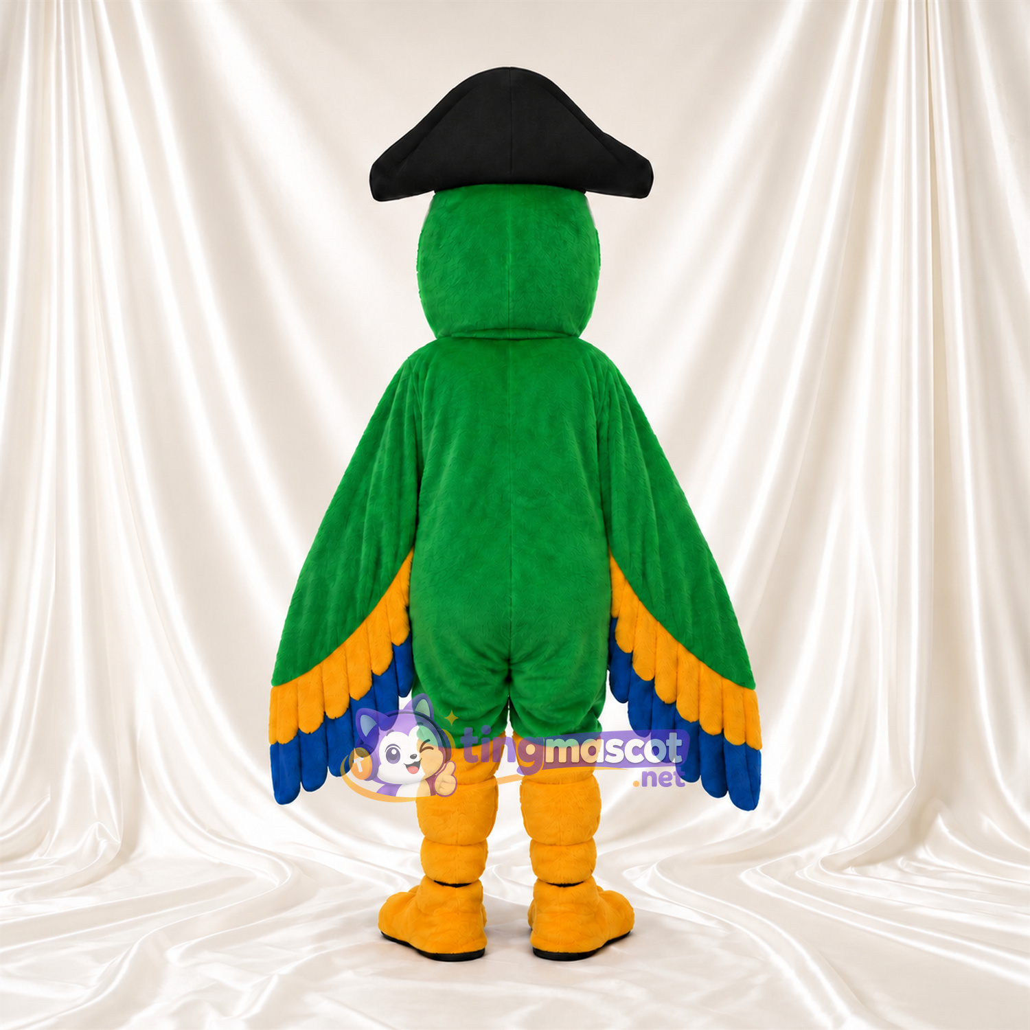 Costume de mascotte Perroquet – vert – Chapeau (noir); Ventre (blanc) Costume de mascotte Perroquet – vert – Chapeau (noir); Ventre (blanc)