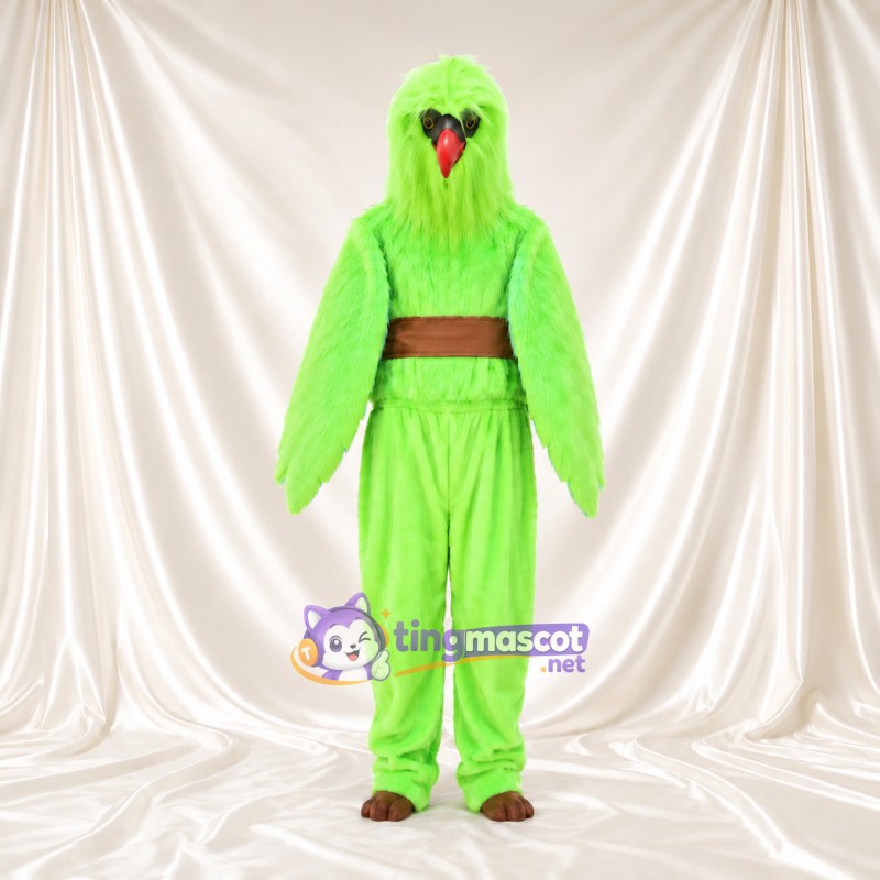 Costume de mascotte Oiseau – vert citron / vert – Ceinture (marron); Bec (rouge) Costume de mascotte Oiseau – vert citron / vert – Ceinture (marron); Bec (rouge)