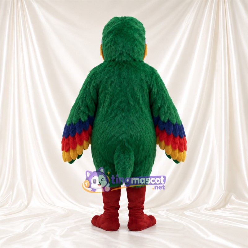 Dark Green Parrot Mascot Costume - Burgundy Belly and Rainbow Wings Dark Green Parrot Mascot Costume - Burgundy Belly and Rainbow Wings