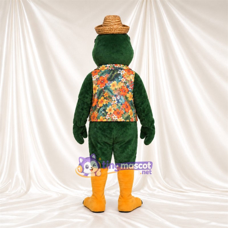 Dark Green Parrot Mascot Costume - Floral Vest, Straw Hat and Sunglasses Dark Green Parrot Mascot Costume - Floral Vest, Straw Hat and Sunglasses