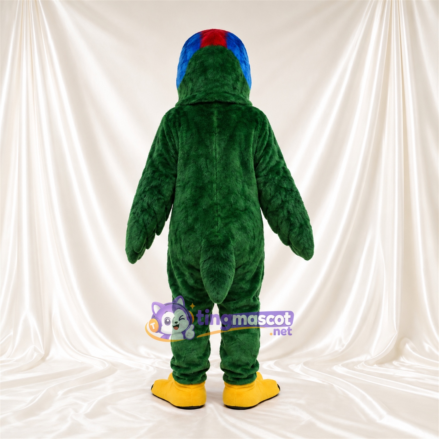 Dark Green Parrot Mascot Costume - Blue Face and Yellow Belly Dark Green Parrot Mascot Costume - Blue Face and Yellow Belly