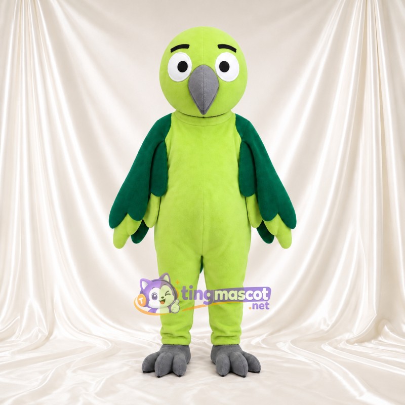 Costume de mascotte Perroquet – vert citron / vert – Ailes (vert foncé); Pieds (gris) Costume de mascotte Perroquet – vert citron / vert – Ailes (vert foncé); Pieds (gris)