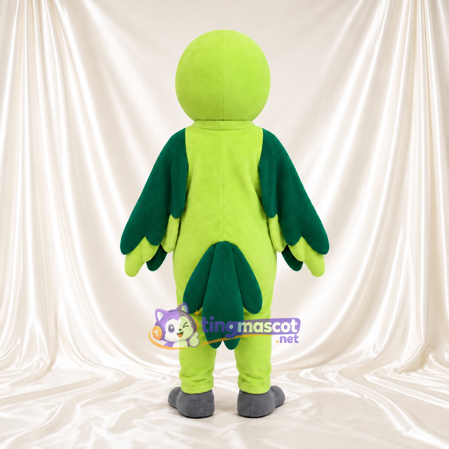 Costume de mascotte Perroquet – vert citron / vert – Ailes (vert foncé); Pieds (gris) Costume de mascotte Perroquet – vert citron / vert – Ailes (vert foncé); Pieds (gris)