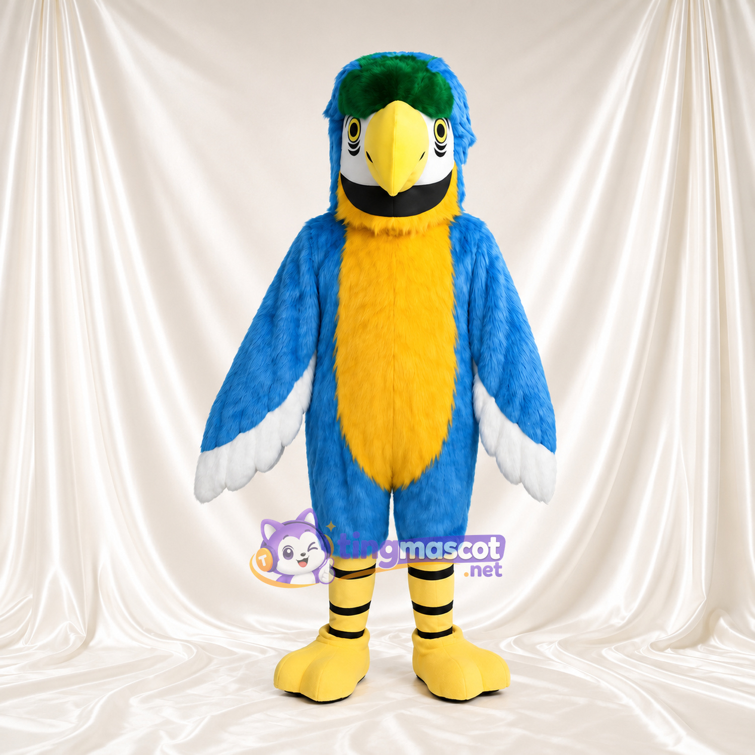 Blue Parrot Mascot Costume - Yellow Chest and White Wing Tips Blue Parrot Mascot Costume - Yellow Chest and White Wing Tips
