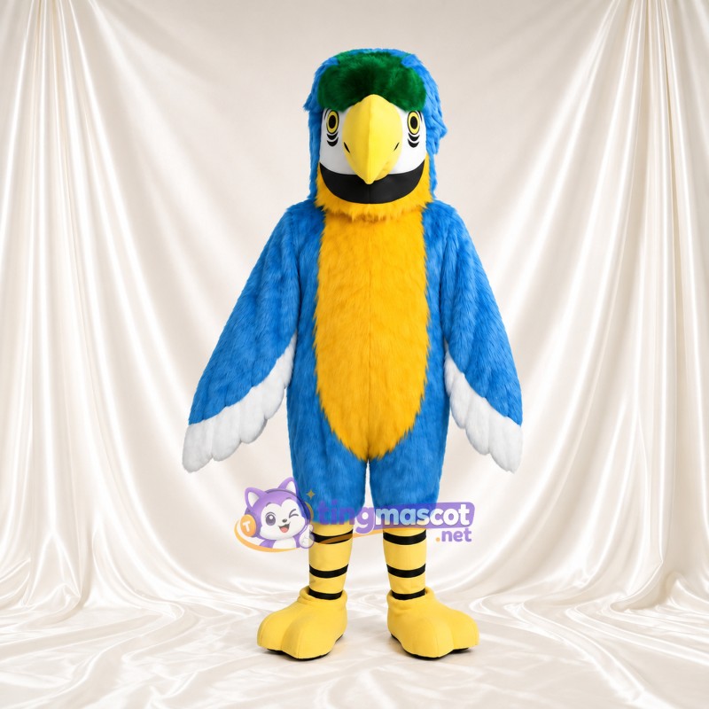 Costume de mascotte Perroquet – bleu – Torse (jaune); Bouts des ailes (blanc)
