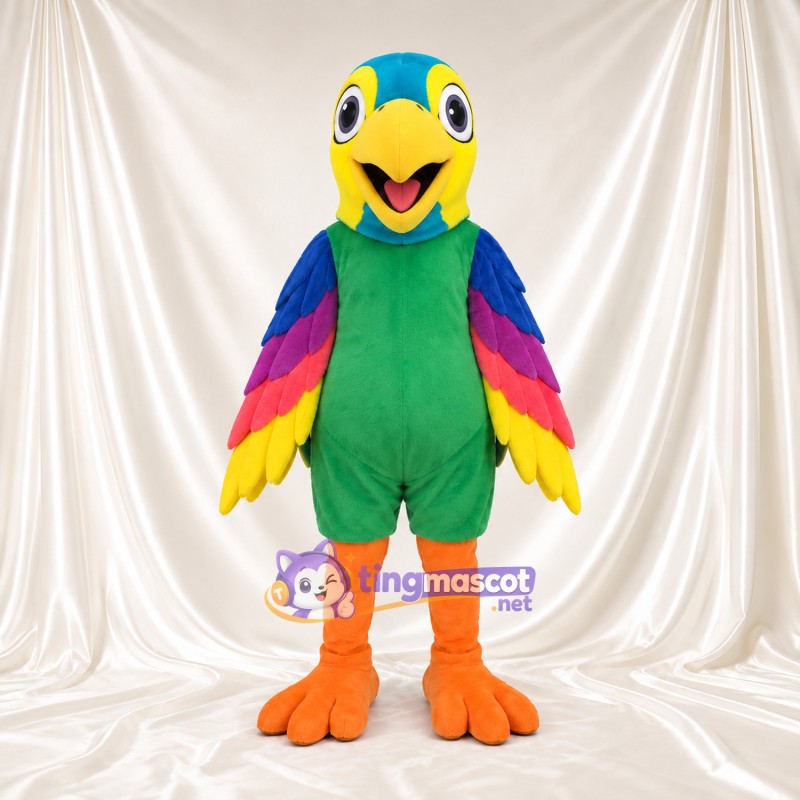 Costume de mascotte Perroquet – vert – Ailes (arc-en-ciel); Jambes (orange) Costume de mascotte Perroquet – vert – Ailes (arc-en-ciel); Jambes (orange)