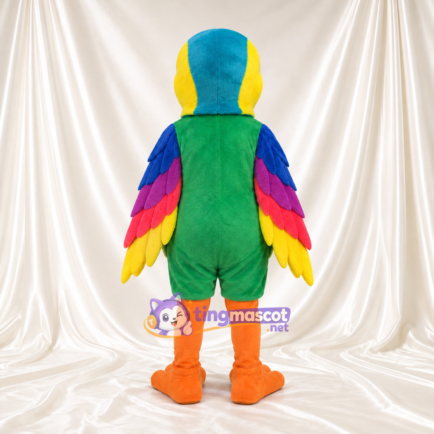 Costume de mascotte Perroquet – vert – Ailes (arc-en-ciel); Jambes (orange) Costume de mascotte Perroquet – vert – Ailes (arc-en-ciel); Jambes (orange)