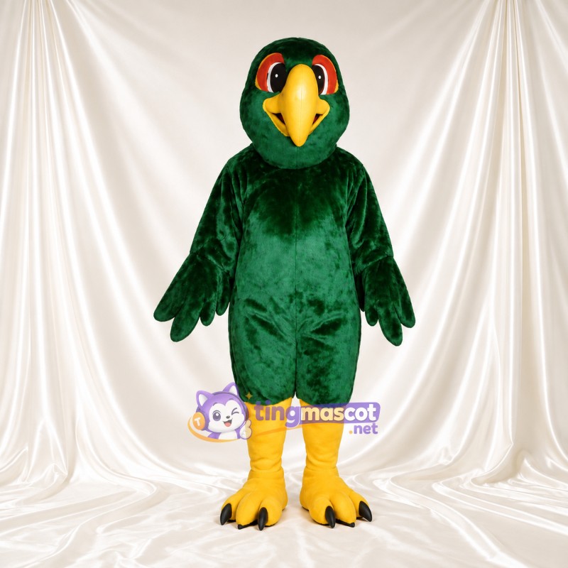 Dark Green Parrot Mascot Costume - Orange Eye Rings and Yellow Legs Dark Green Parrot Mascot Costume - Orange Eye Rings and Yellow Legs