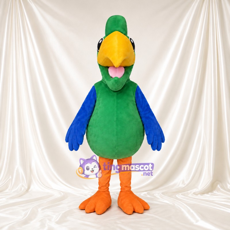 Costume de mascotte Perroquet – vert – Ailes (bleu); Bec (grand, jaune) Costume de mascotte Perroquet – vert – Ailes (bleu); Bec (grand, jaune)
