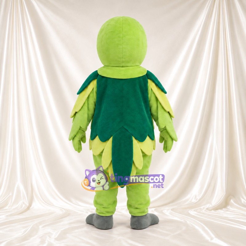 Costume de mascotte Perroquet – vert citron / vert – Bavette (vert foncé); Plumes (festonné)