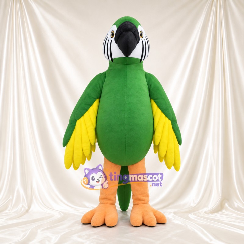 Costume de mascotte Perroquet – vert – Ailes (jaune); Jambes (pêche) Costume de mascotte Perroquet – vert – Ailes (jaune); Jambes (pêche)