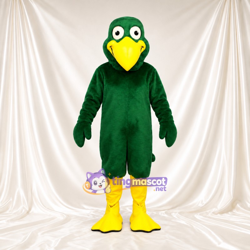 Dark Green Bird Mascot Costume - Yellow Beak and Yellow Legs Dark Green Bird Mascot Costume - Yellow Beak and Yellow Legs