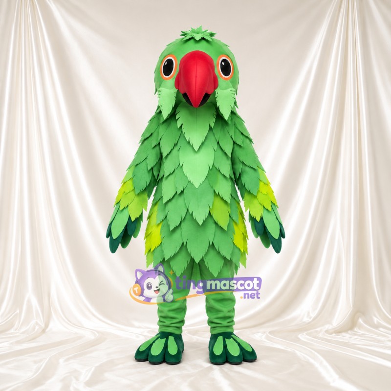 Costume de mascotte Perroquet – vert – Bec (rouge); Feuille (à plusieurs couches); Plumes Costume de mascotte Perroquet – vert – Bec (rouge); Feuille (à plusieurs couches); Plumes