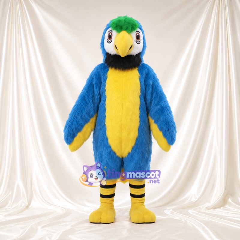 Costume de mascotte Perroquet – bleu – Couronne (vert); Ventre (jaune)