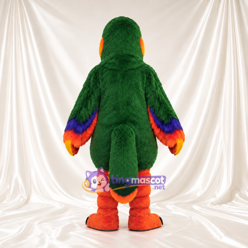 Dark Green Parrot Mascot Costume - Orange Belly and Purple Wing Bands Dark Green Parrot Mascot Costume - Orange Belly and Purple Wing Bands