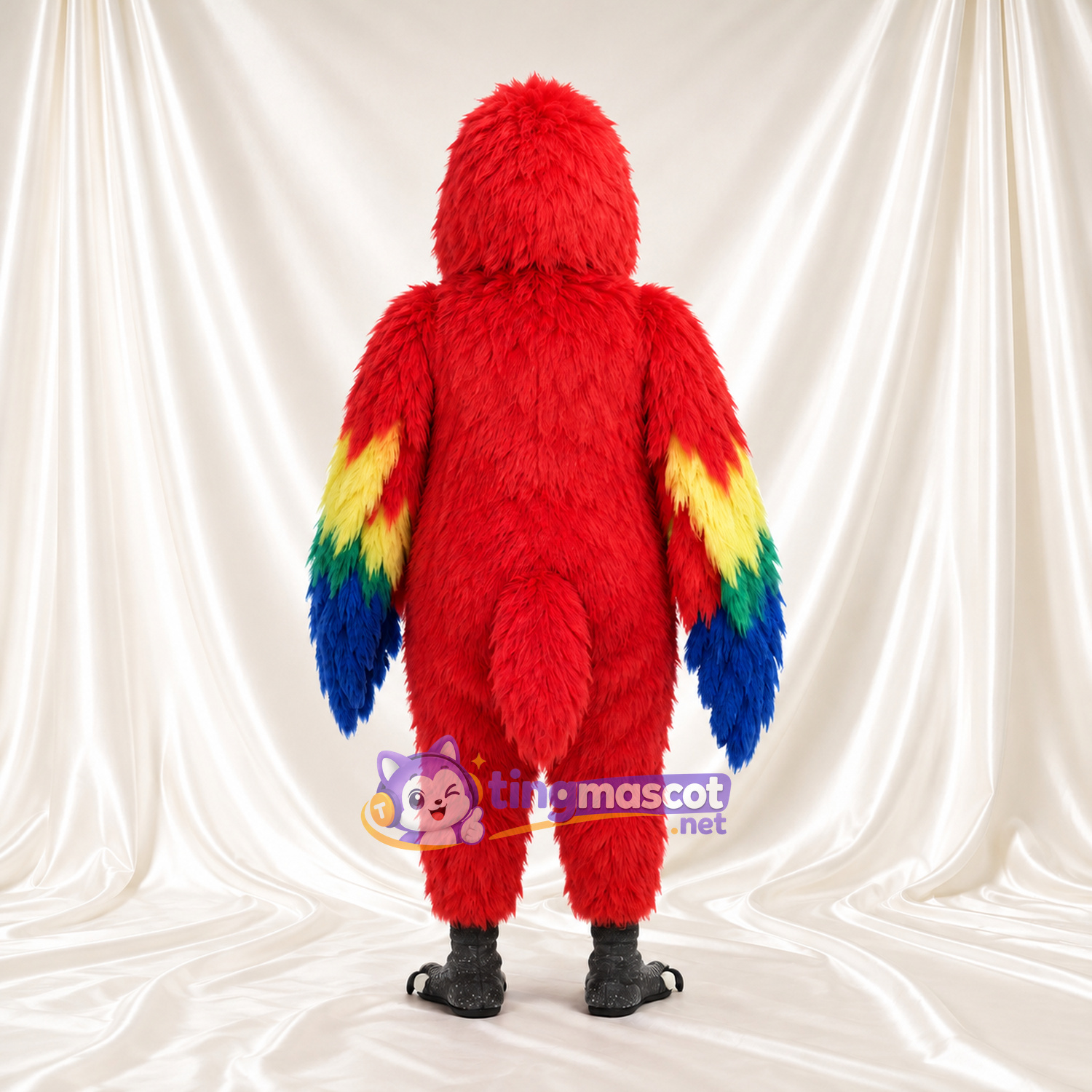 Scarlet Macaw Mascot Costume - Long Gray Beak and Multicolor Wings Scarlet Macaw Mascot Costume - Long Gray Beak and Multicolor Wings