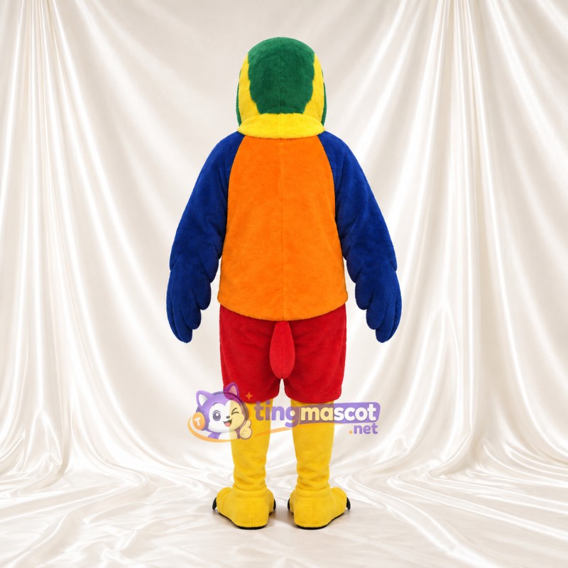 Maskottchenkostüm Papagei – blau / gelb – Hemd (orange); Shorts (rot) Maskottchenkostüm Papagei – blau / gelb – Hemd (orange); Shorts (rot)