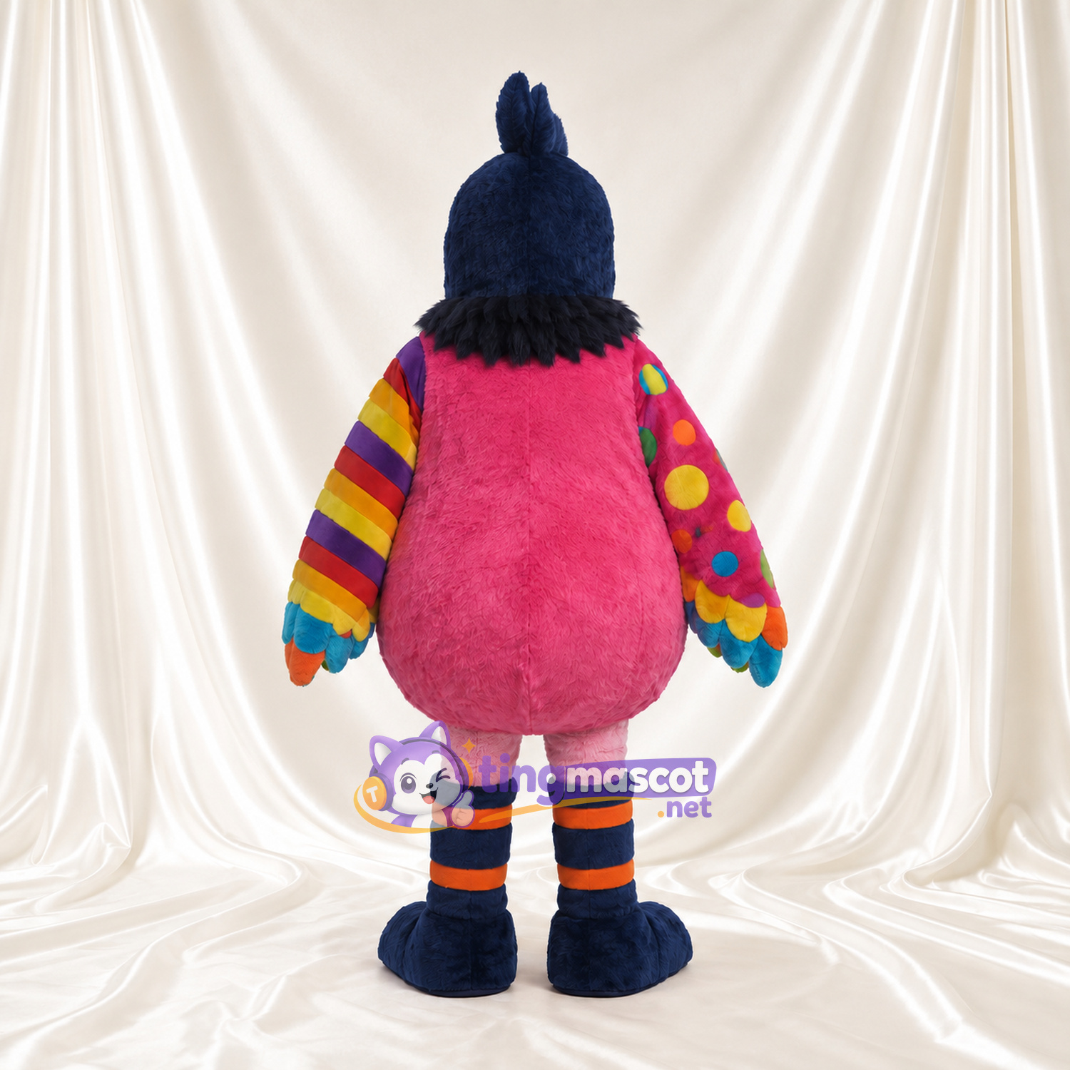 Maskottchenkostüm Vogel – mehrfarbig – Gestreifter Körper (regenbogenfarben) Maskottchenkostüm Vogel – mehrfarbig – Gestreifter Körper (regenbogenfarben)