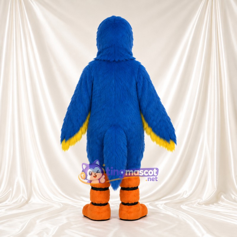 Blue Parrot Mascot Costume - Yellow Chest and Banded Orange Legs Blue Parrot Mascot Costume - Yellow Chest and Banded Orange Legs