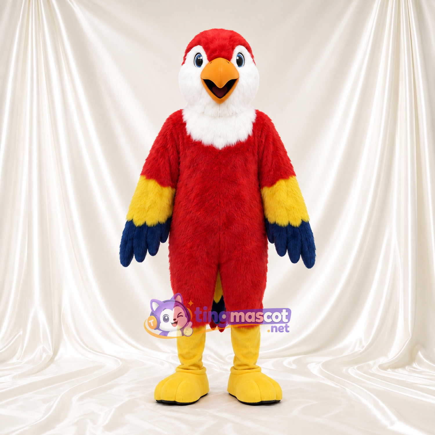 Costume de mascotte Perroquet – rouge – Bavette au cou (blanc); Jambes (jaune) Costume de mascotte Perroquet – rouge – Bavette au cou (blanc); Jambes (jaune)