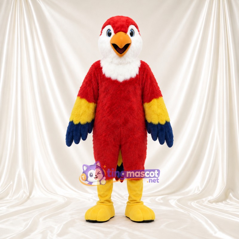 Costume de mascotte Perroquet – rouge – Bavette au cou (blanc); Jambes (jaune) Costume de mascotte Perroquet – rouge – Bavette au cou (blanc); Jambes (jaune)