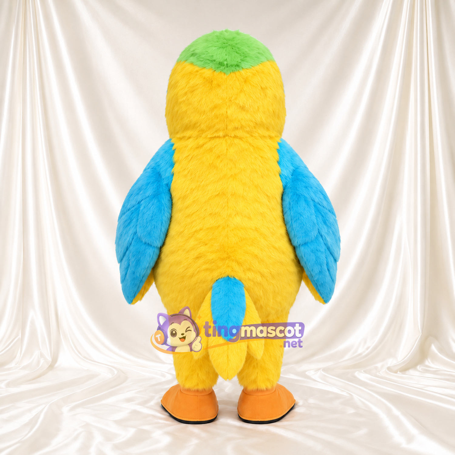Costume de mascotte Perroquet – jaune – Couronne (vert); Ailes (turquoise) Costume de mascotte Perroquet – jaune – Couronne (vert); Ailes (turquoise)